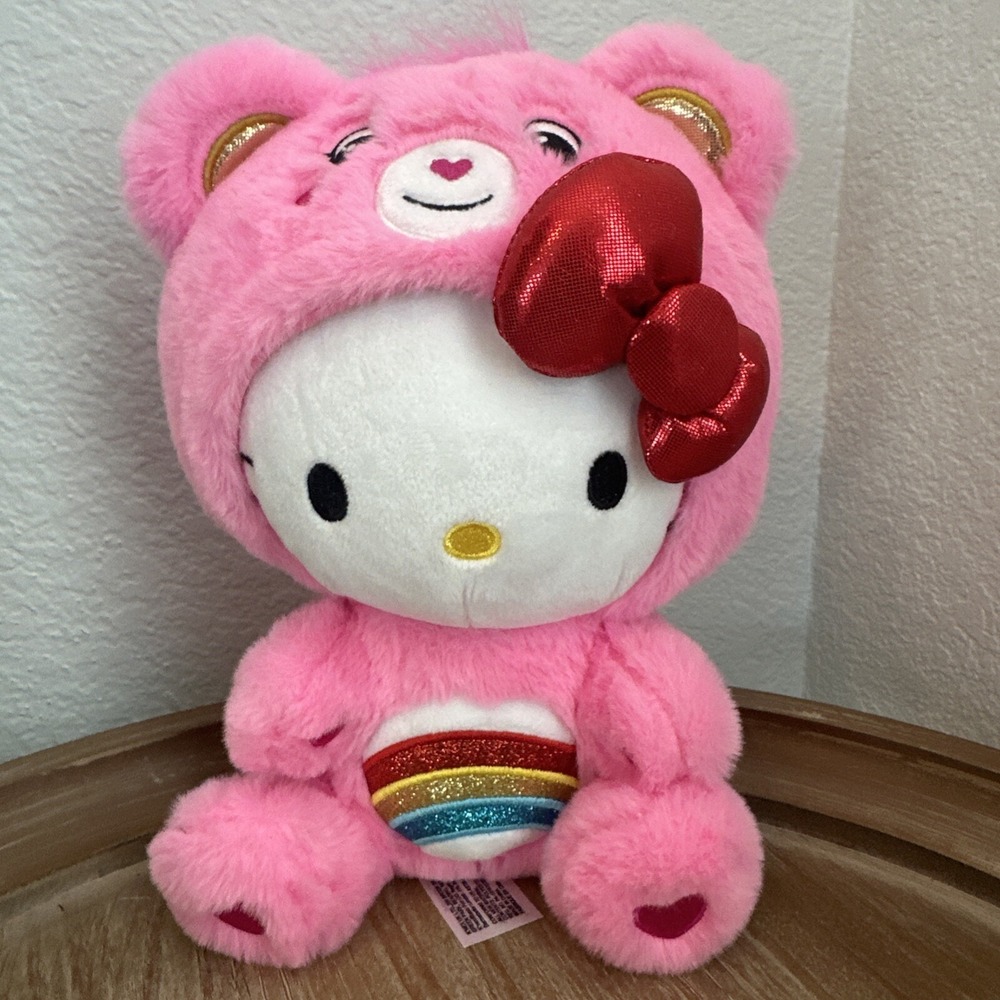 Hello Kitty And Friends x Care Bear‎ 9" Plush Pink Rainbow Stuffed Animal Doll